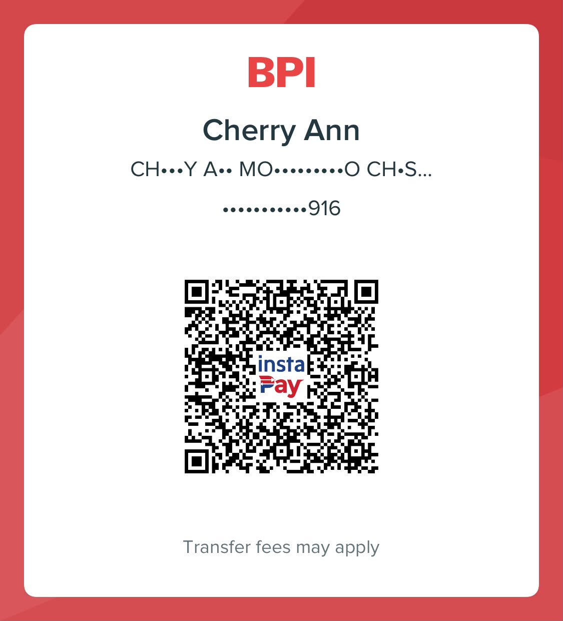 BPI InstaPay QR Code — Cherry Ann Chishti